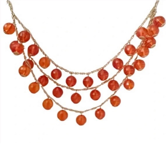KATE SPADE 2009 Holiday Collection Layered Citrine Orange Vintage Bead Necklace - Picture 3 of 5